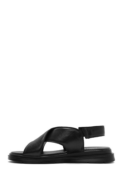 Derimod Women's Black Elastic Genuine Leather Sandals 25Sfd362118