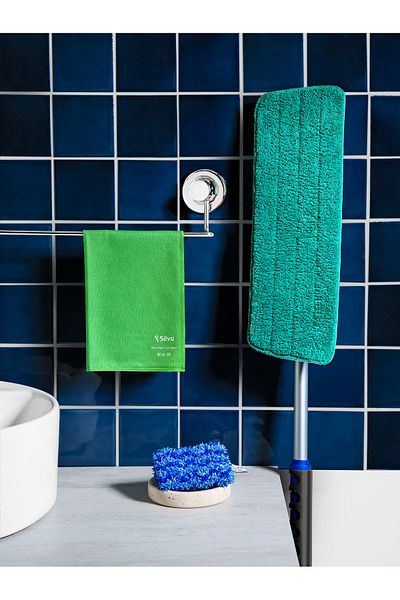 Silva Green Microfiber Glass Cloth and Premium Dishwashing Sponge - Cleaning Kit