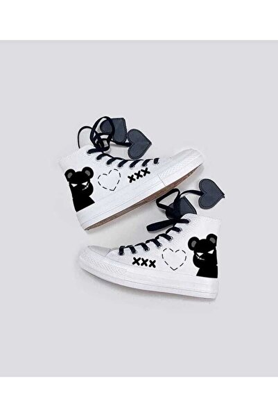 LİASSHOES Pantofi sport pentru copii din in - Tenis cu șireturi cu inimă de ursuleț de pluș de noapte