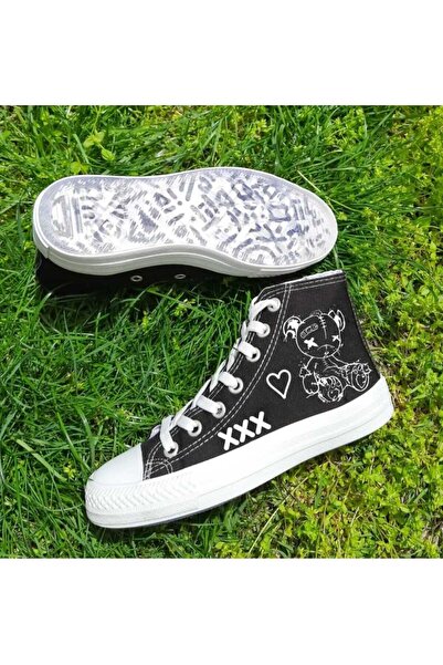 LİASSHOES حذاء رياضي كتان للأطفال - مخطط باللونين الأسود والأبيض، موديل تيدي بير