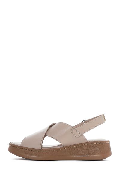 Derimod Women's Mink Banded Thick Soled Genuine Leather Comfort Sandals 25Sfd321718