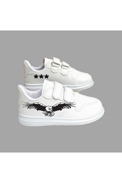 LİASSHOES pantofi sport pentru copii cu bandă albă cu imprimeu vultur negru