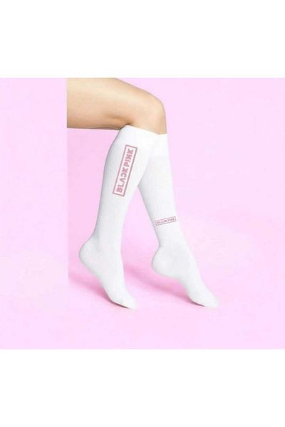 LİASSHOES Black Line Printed Female Child Knee-High Thin Socks