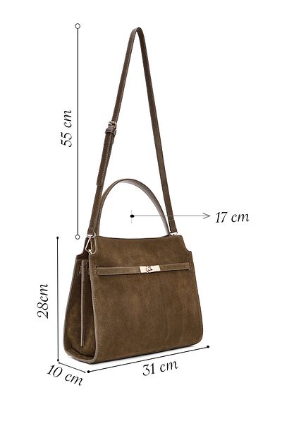 Derimod Women's Khaki Long Strap Suede Leather Classic Shoulder Bag 24Wbd 259410