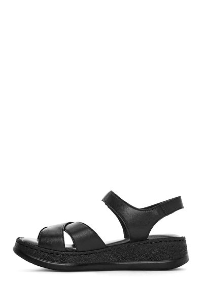 Derimod Women's Black Thick Soled Genuine Leather Comfort Sandals 25Sfd321618