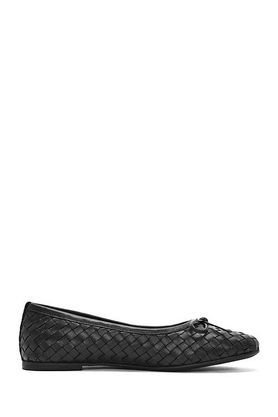 Derimod Women's Black Braided Genuine Leather Summer Ballerina Shoes 25Sfd270829