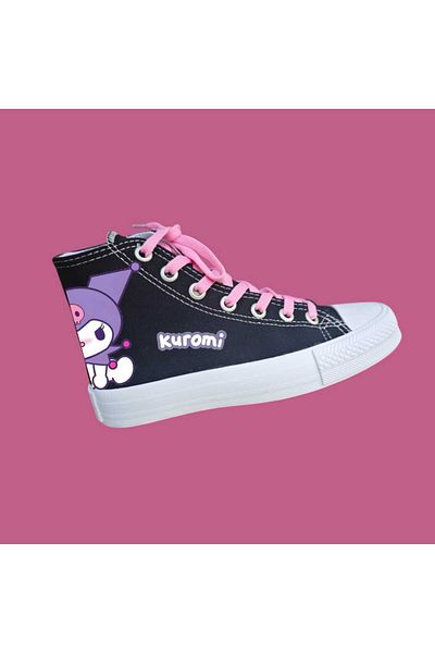 LİASSHOES Half Kuromici Printed Black Linen Children's Sneakers Sneakers