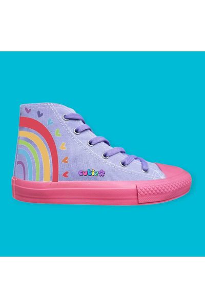 LİASSHOES Rainbow Printed Lilac Linen Pink Sole Children's Sneakers Sneakers