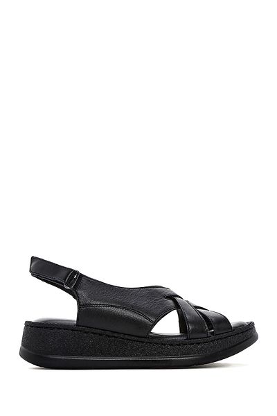 Derimod Women's Black Thick Soled Genuine Leather Comfort Sandals 25Sfd321518