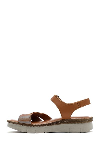 Derimod Women's Tan Strap Genuine Leather Comfort Sandals 25Sfd321114