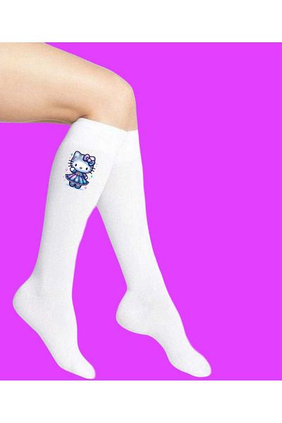 LİASSHOES Haylo Blue Printed - Girl's Knee-length Thin Socks