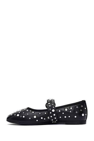 Derimod Women's Black Buckle Stone Genuine Leather Summer Ballerina Shoes 25Sfd270718