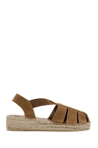 Derimod Women's Tan Suede Genuine Leather Espadrille Sandals 25Sfd205210