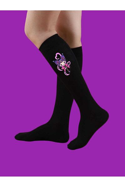 LİASSHOES Детски чорапи с щампа от черни панделки - под коляното