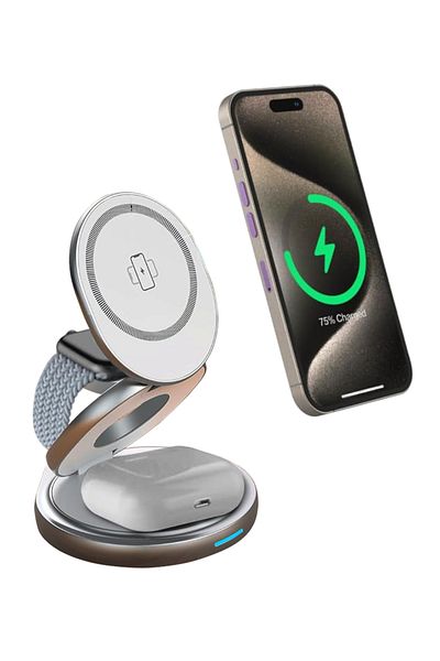 Glassology 3 In 1 Foldable Magnetic Wireless Charger 15w Fast Charging For Apple White