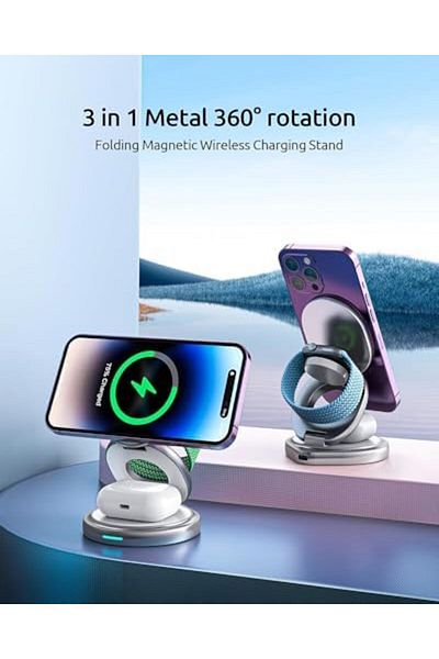 Glassology 3 In 1 Foldable Magnetic Wireless Charger 15w Fast Charging For Apple White