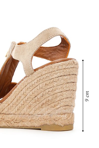 Derimod Women's Beige Zippered Wedge Heeled Suede Leather Espadrille 25Sfd206010