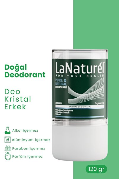 LaNaturel Erkek Deodorant Kristal 130 g (Kokusuz / Alüminyum-İçermez) – Doğal Bakım