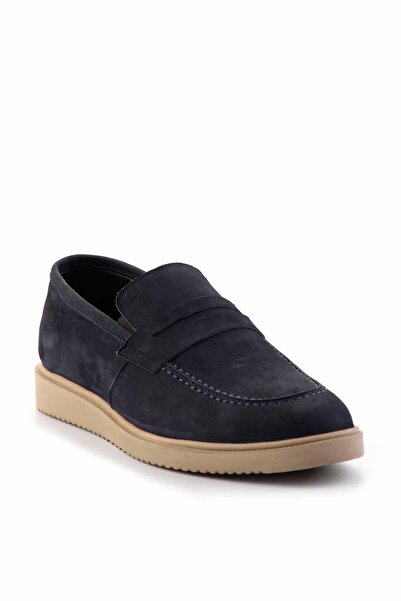 Bambi Lacivert Nubuk Hakiki Deri Erkek Loafer Ayakkabı E01734031001
