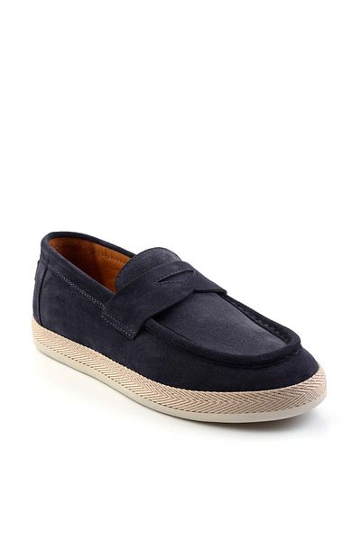Bambi Navy Blue Leather Men's Espadrille E01901361702