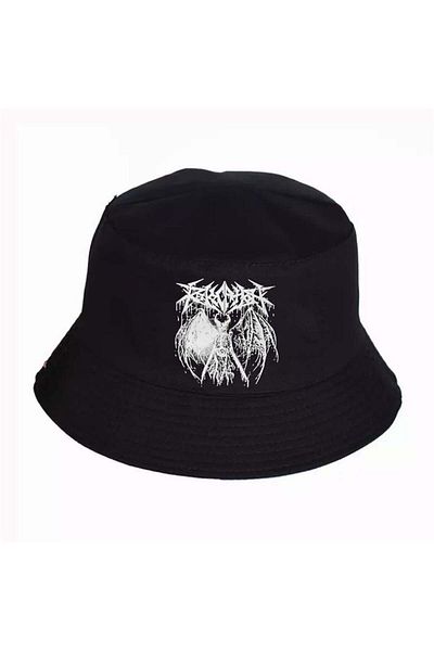 Köstebek Anime Winged Skeleton Black Bucket Hat