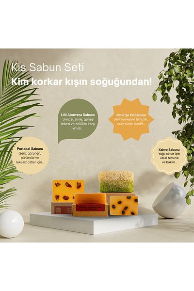 dionesse Winter Soap Set 4X120 Gr - Orange, Fiber Aloe Vera, Rosemary Clay and Coffee Soap 4-Piece Care Set