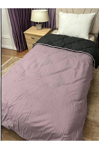 Clasy 100% Cotton Ranforce Single Double Sided Quilt Purple-Black Plain Pattern