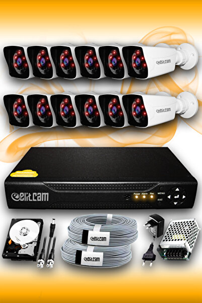Elitcam 12 Kameralı Kare 12 Dış Kamera Set 1 Tb Hdd Full Hd Gece Görüşlü Güvenlik Kamerası Sistemi