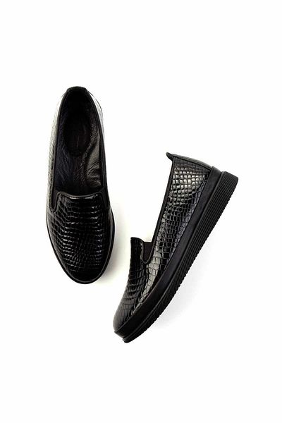 Bambi Genuine Leather Black Crocodile Women's Casual Shoes - K 01809200111