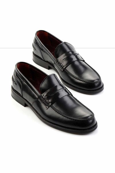 Bambi Black Opening Genuine Leather Men's Classic Shoes E 01442060014