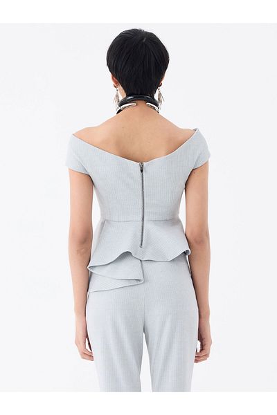 RİVUS Cross Boat Neck Button Blouse - Gray Striped