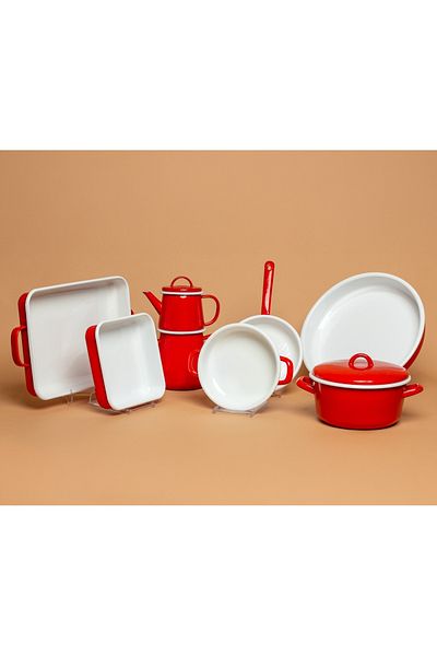 EBUTAY La Vita Rossa Red 7-Piece Handmade Enamel Set