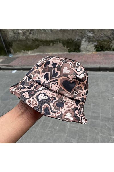 Köstebek Καπέλο κουβά κολάζ Harajuku Brown Heart