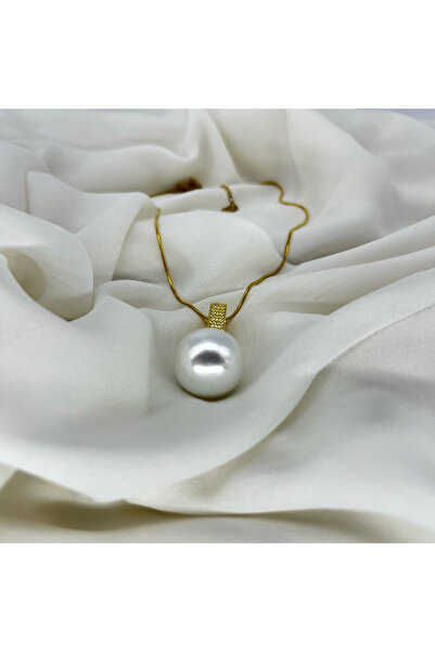 FM Bijuteri Women's Steel Necklace Big Pearl
