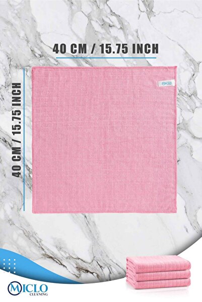 MICLO CLEANING Mikrofiber Kareli Mutfak Bezi | 40x40cm Leke Tutmaz | Deterjan ile Kullanıma Uygun | x3 Adet | Pembe