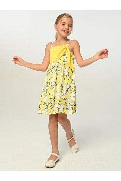 Çikoby Patterned Strappy Girl's Woven Dress