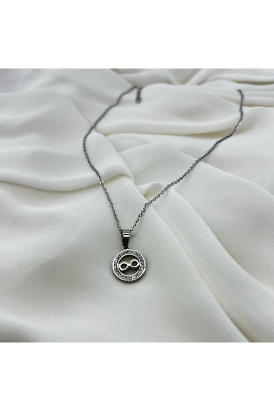 FM Bijuteri Women's Steel Necklace Diamond Circle Infinity