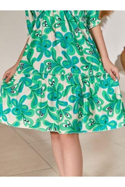 Zekids Rochie de vară elegantă cu model pentru fete, cu talie elastică