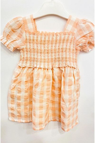 Çikoby Girl's Checkered Sleeve Ruffle Dress