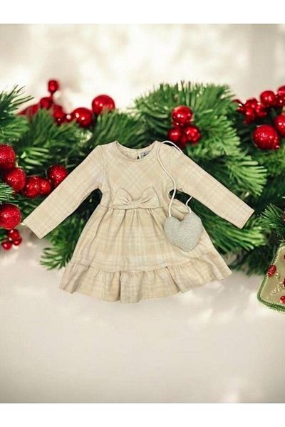 Zekids Girl's Plaid Patterned Heart Bag Dress