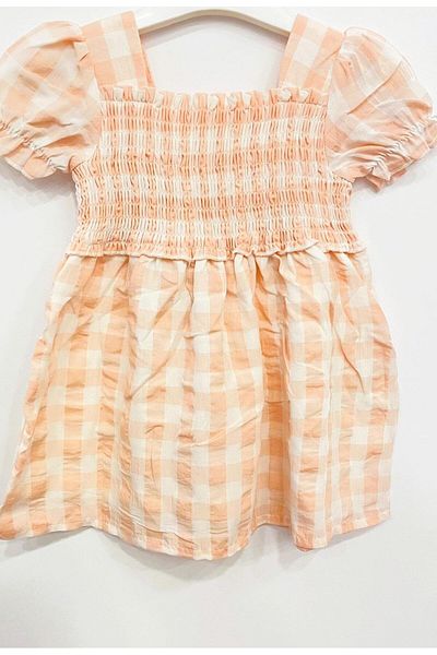 Çikoby Girl's Checkered Sleeve Ruffle Dress