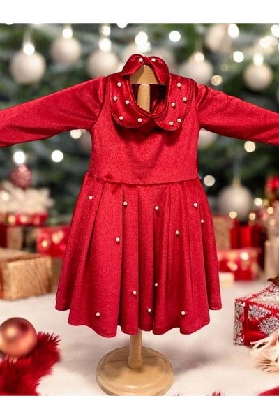 Zekids Girl's Pearl Detailed Buckle Velvet Special Occasion Dress