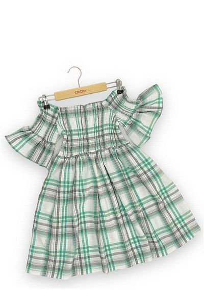 Çikoby Girl's Off-Shoulder Checkered Summer Dress