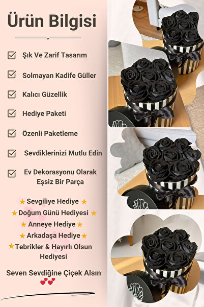 CAPSULE Sevgiliye Özel Hediye Gül Kutu Siyah Hediyelik Çiçek Doğum Günü Sepeti Kız Arkadaşa Eşe Sevgili