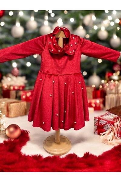 Zekids Girl's Pearl Detailed Buckle Velvet Special Occasion Dress