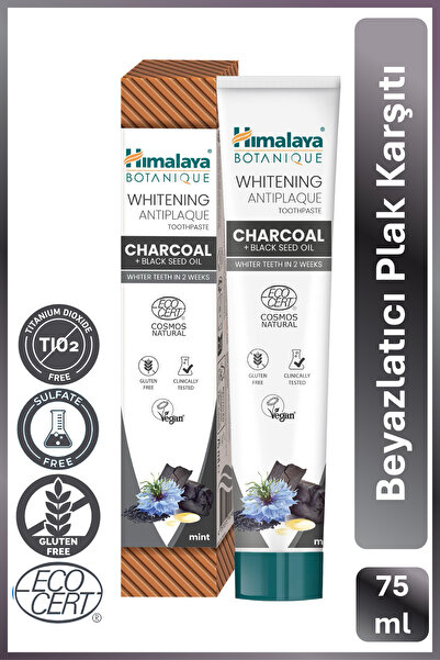 Himalaya Since 1930 Beyazlatıcı Plak Karşıtı Diş Macunu 75ml | Ecocert Cosmos Sertifikalı | Organik Aktif, Kömür