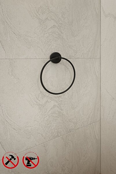 Alper Banyo Black Metal Towel Holder 21X18 cm |   Adhesive & Screw Mounting |   Wall Mounted Stylish Hanger