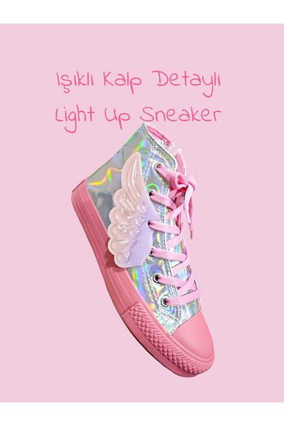 archiepet Hologram and Light Detailed Winged Patterned Girl's Sports Shoes Sneaker Zippered