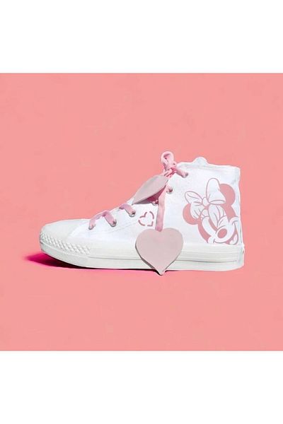 archiepet Pink Sweet Mouse Printed Heart Lace-up Convers Shoes