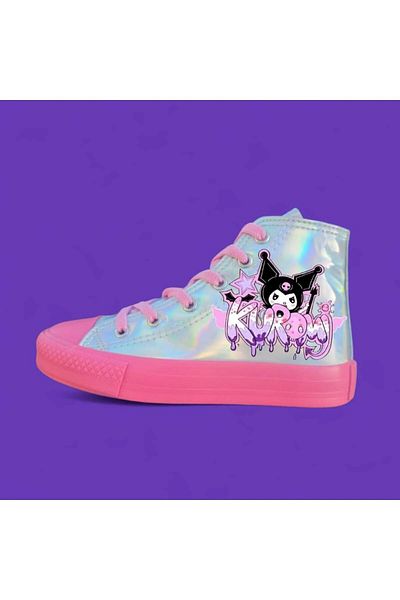 archiepet Custom Design Sweet Kuromixli Pink Sole Pink Lace-Up Hologram Children's Sports Convers Shoes